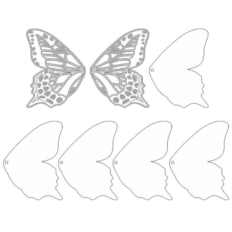 Recortes em forma de asas de borboleta detalhadas e contornos simples em fundo branco