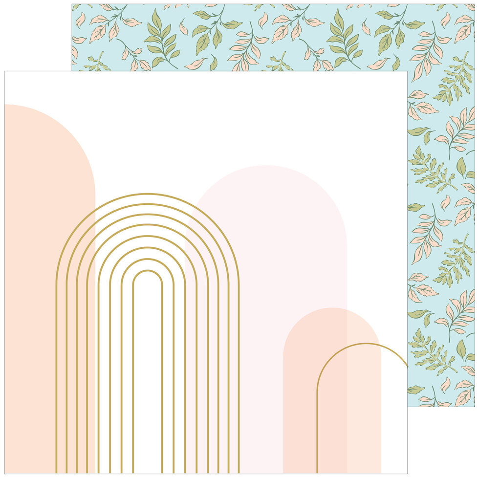 Papel de scrapbook com padrão floral e design minimalista com arcos dourados