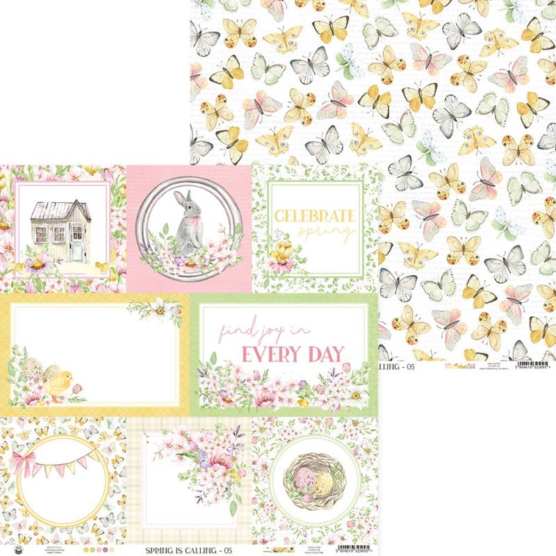 Papéis decorativos para scrapbooking com temas de primavera e padrões florais e animais em cores pastel