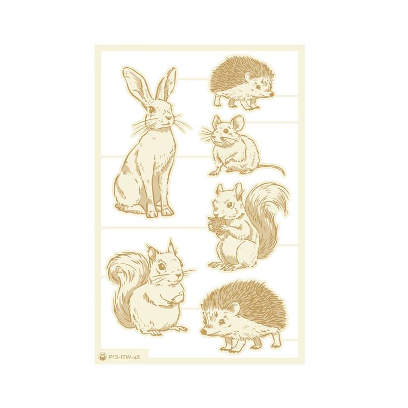 Ilustração de animais em tons sépia sobre fundo bege claro