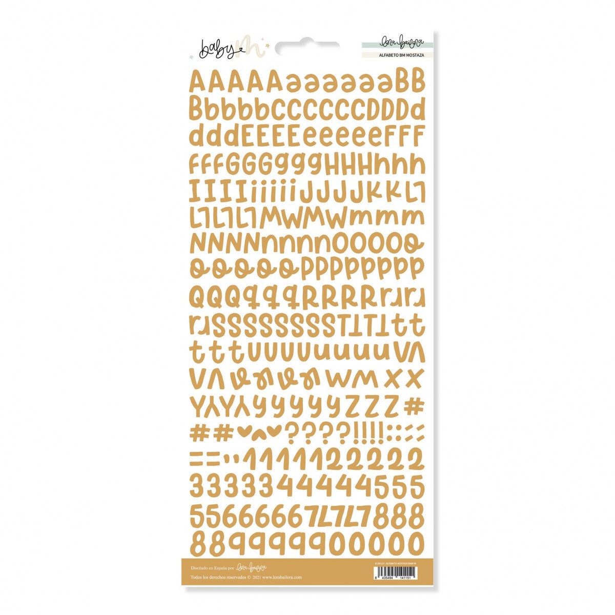 Folha de autocolantes dourados com letras e números variados