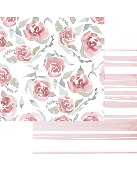 Papel de parede ou tecido com padrão floral e listras em rosa e branco