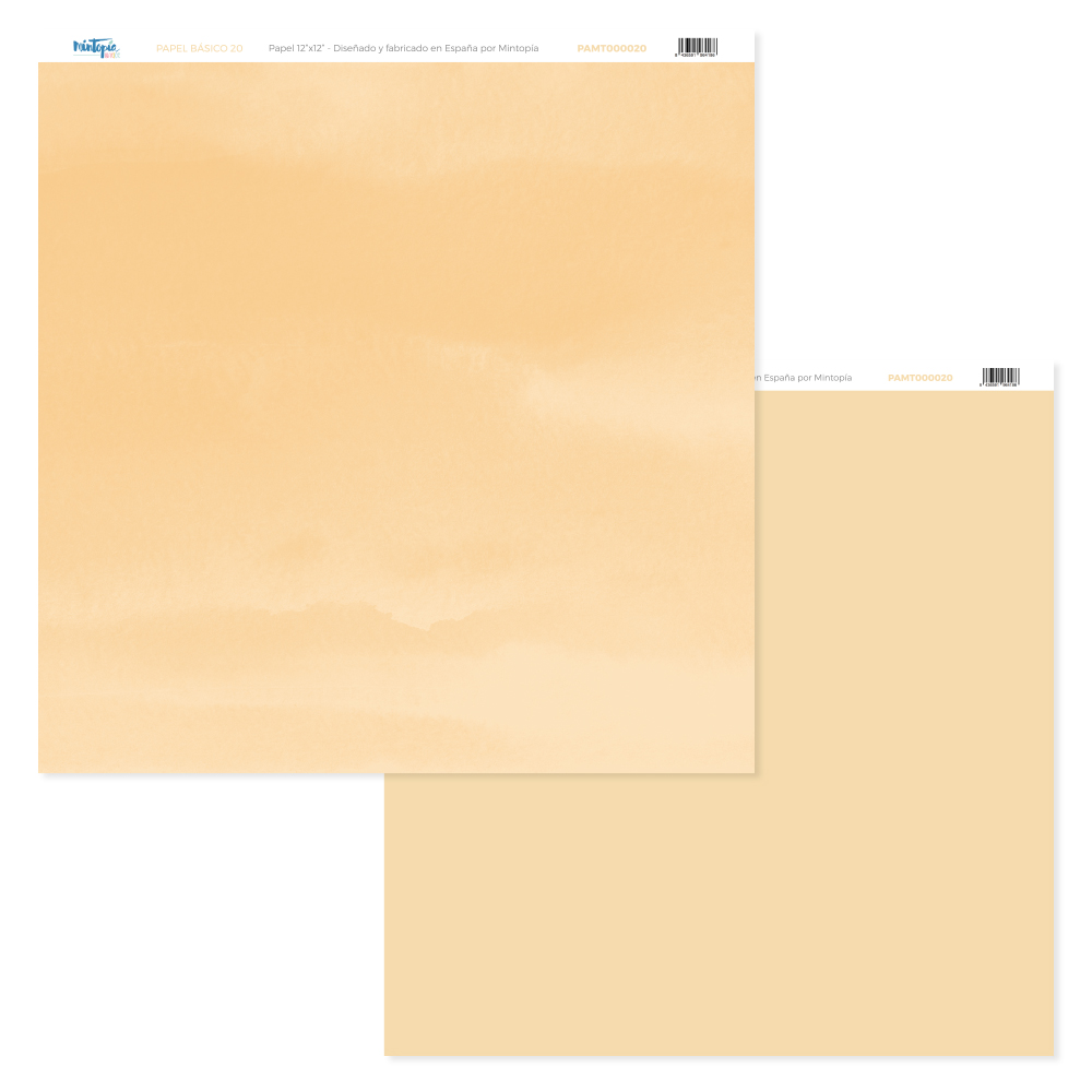 Dois papéis de scrapbooking bege com efeito aquarela e texto na borda superior