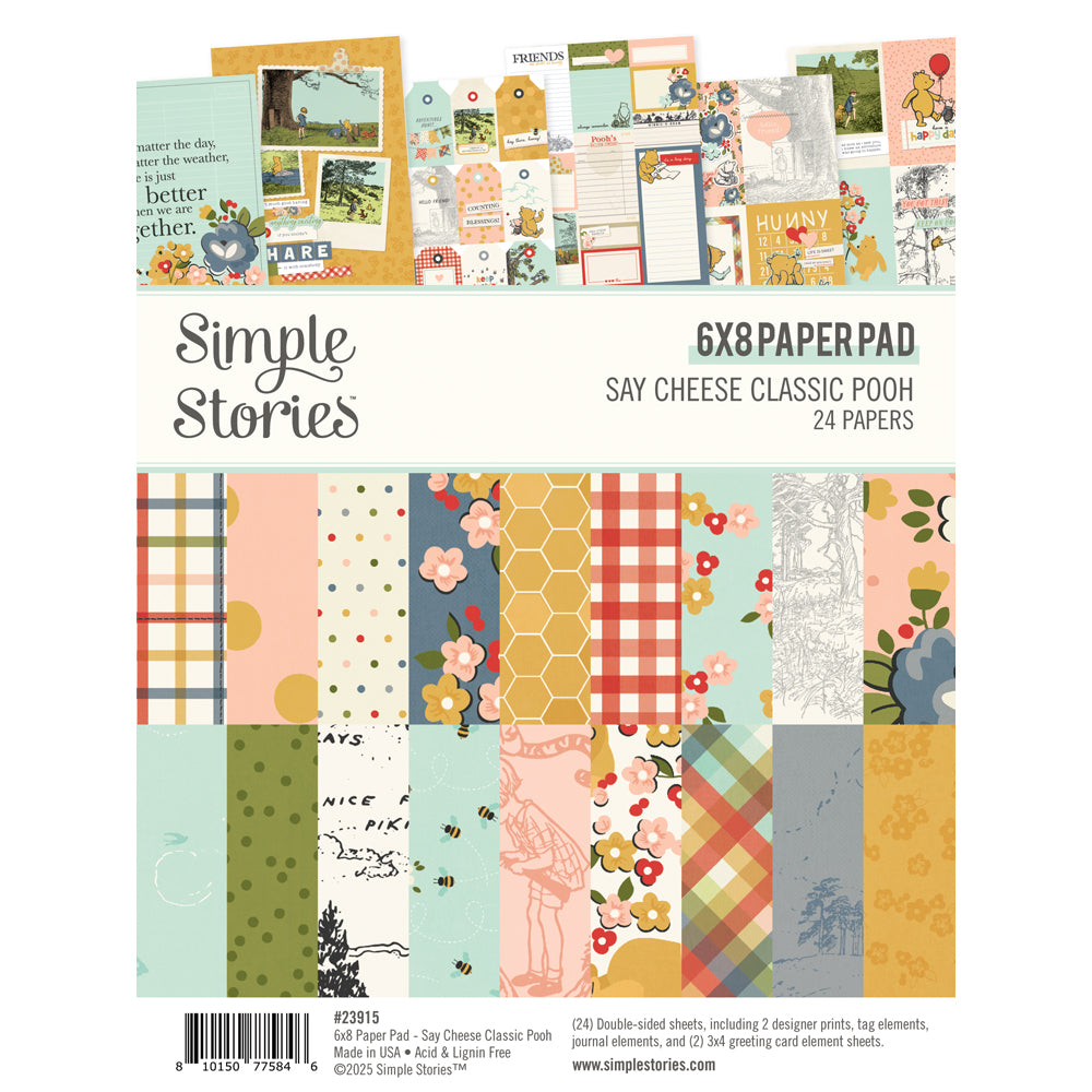 Bloco de papel para scrapbooking Simple Stories com padrões florais, xadrez e abelhas