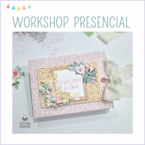 Cartão artesanal cor de rosa com mensagem e detalhes florais