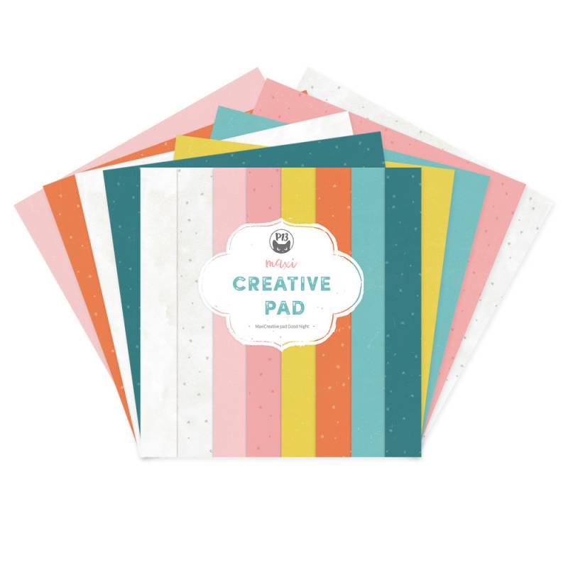 Bloco de papel criativo multicolorido com riscas verticais e texto