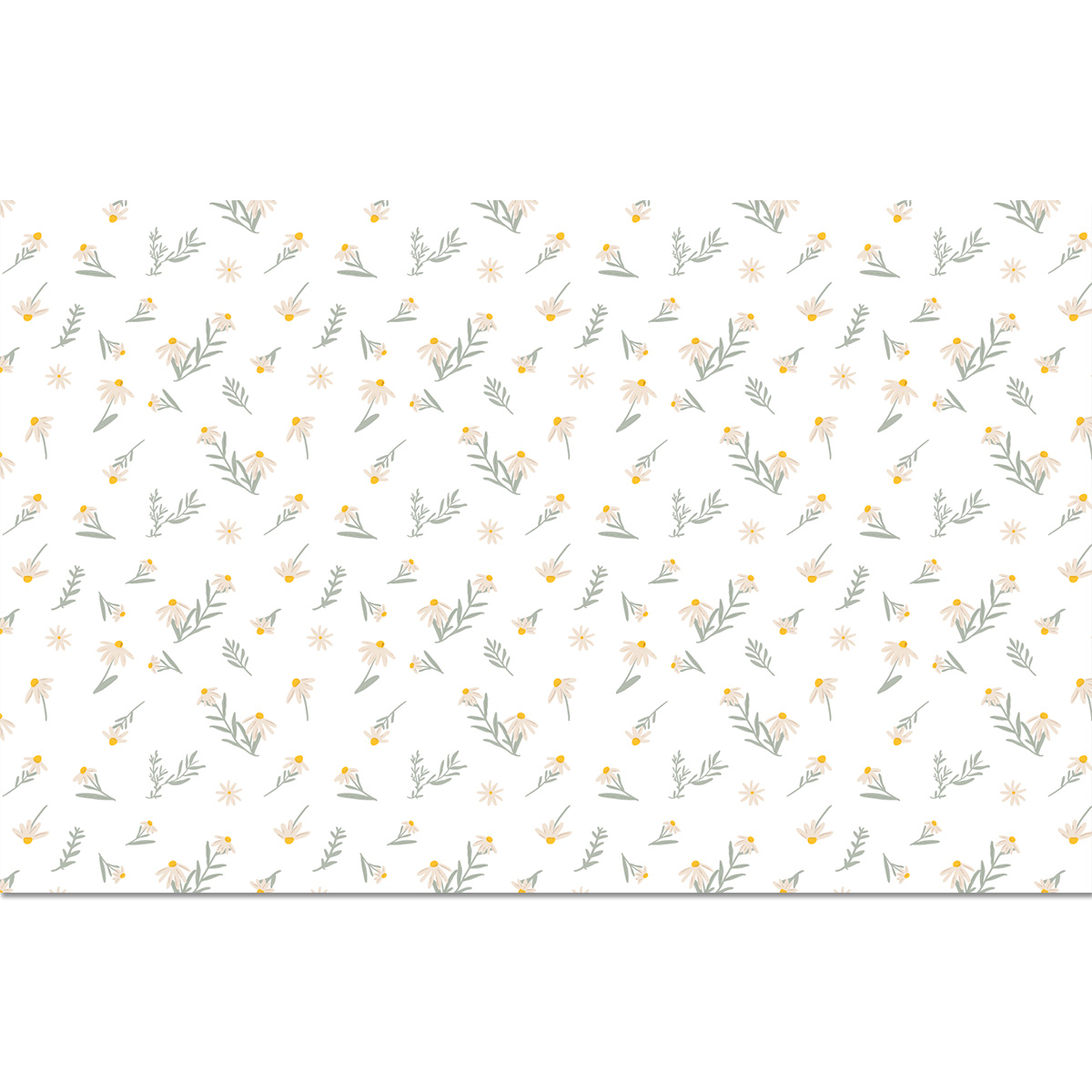 Papel de parede branco com padrão floral amarelo e cinzento