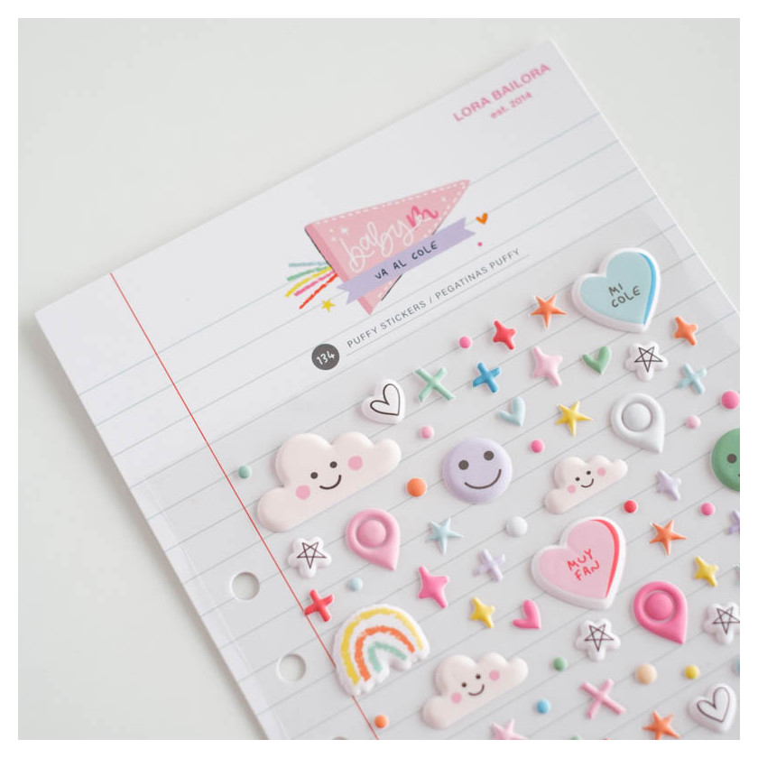 Autocolantes coloridos variados em folha decorada