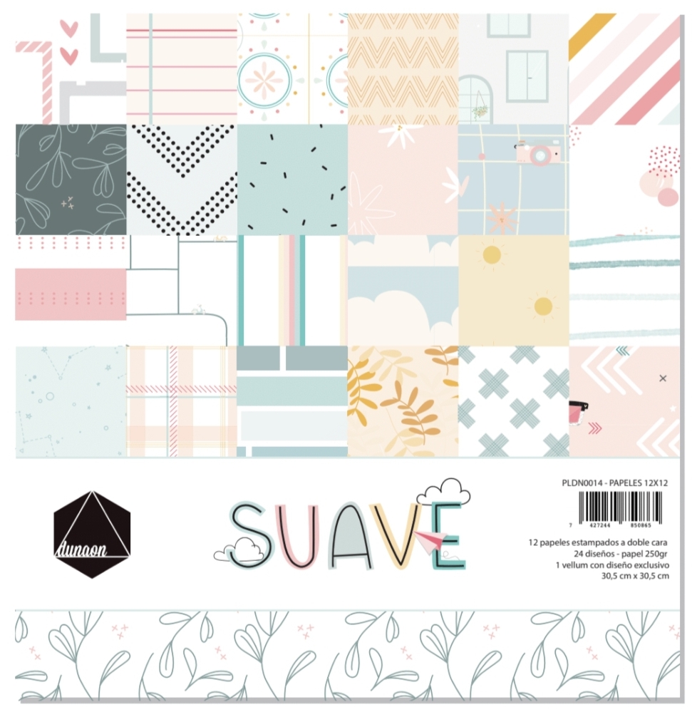 Papel estampado para scrapbooking com padrões suaves e coloridos
