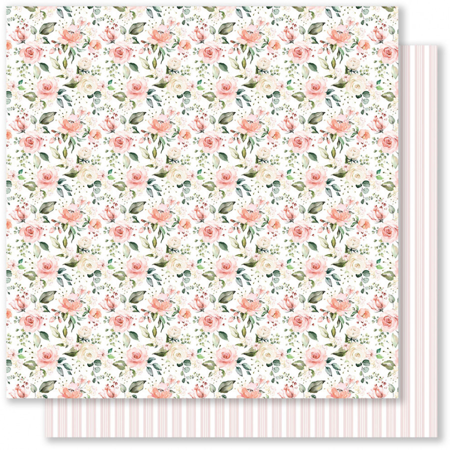 Folha de papel decorativo floral e riscas cor-de-rosa