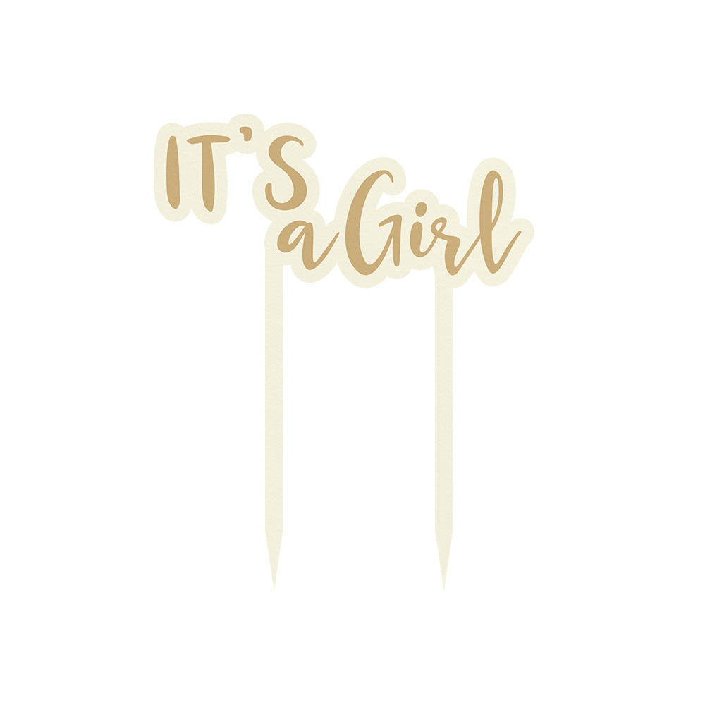Topper para bolo 'IT'S a Girl' em madeira castanho claro