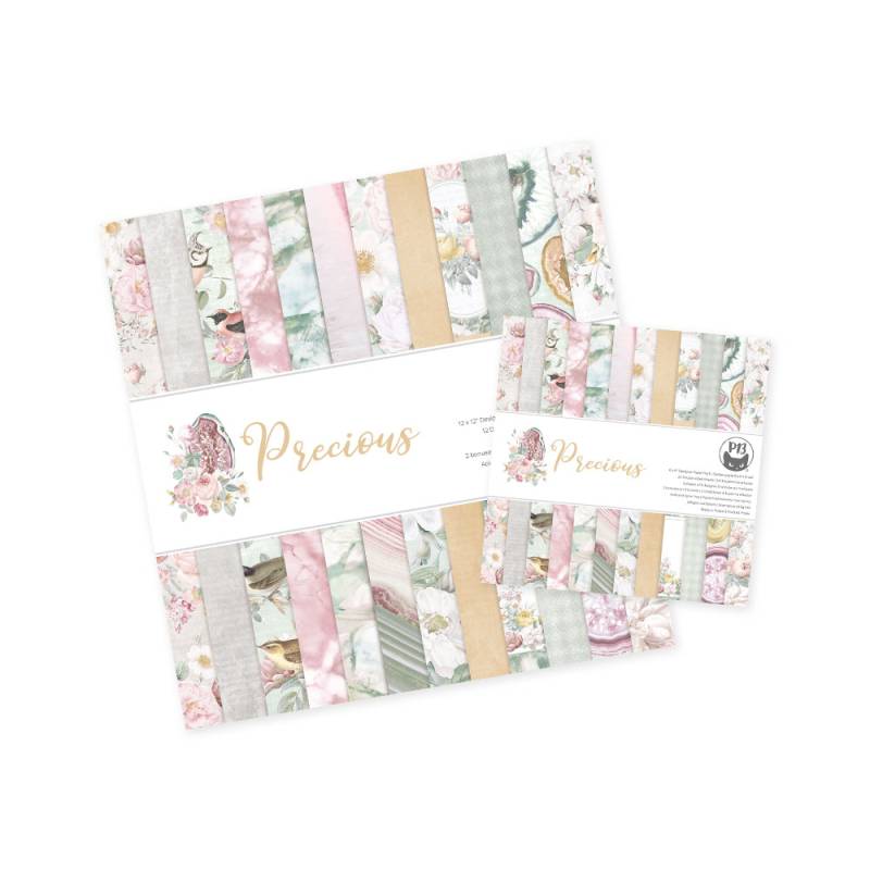 Conjuntos de papel decorativo com padrão floral e a palavra Precious