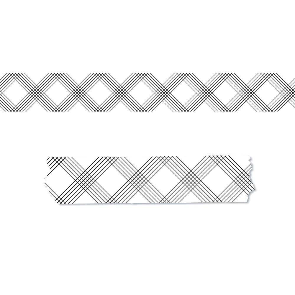 Fita decorativa branca com padrão geométrico preto