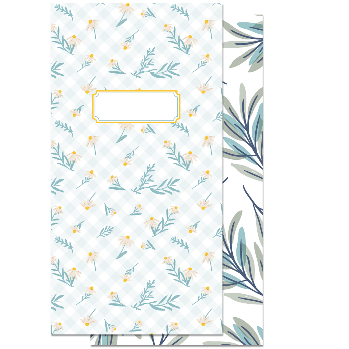 Capas de cadernos com padrão floral e espaço para texto