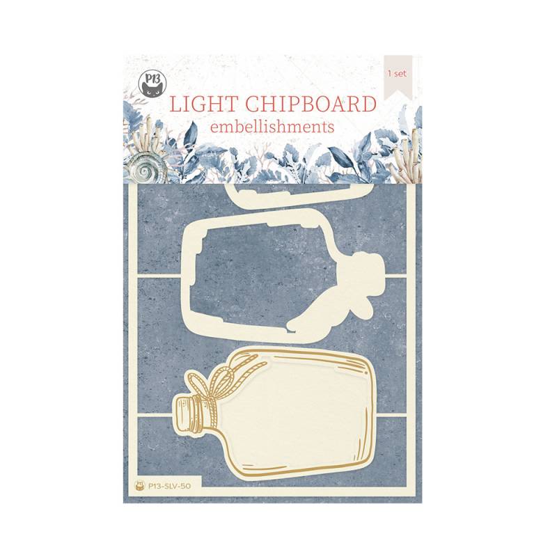 Enfeites LIGHT CHIPBOARD de chipboard em forma de frasco e desenho abstrato em pacote