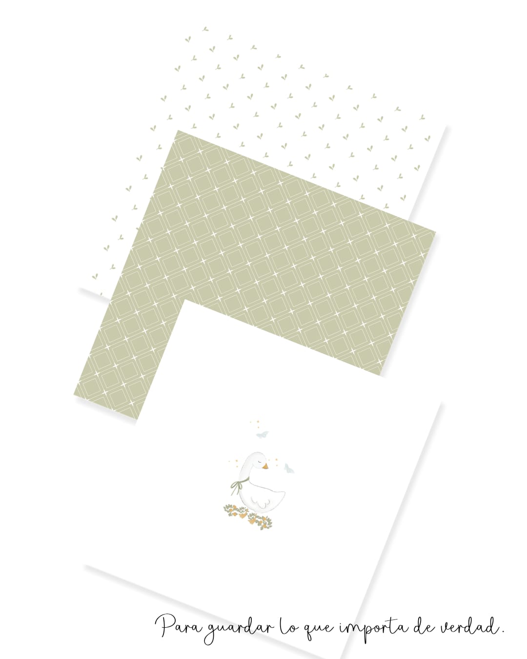 Folhas de papel com padrões e ilustração de ganso