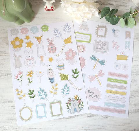 Folhas de autocolantes decorativos coloridos com desenhos de flores e animais