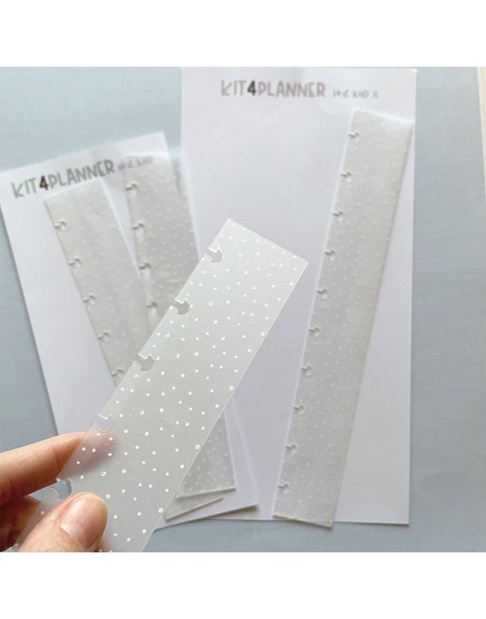 Réguas transparentes com pontos brancos e furações, embaladas em papel KIT4PLANNER