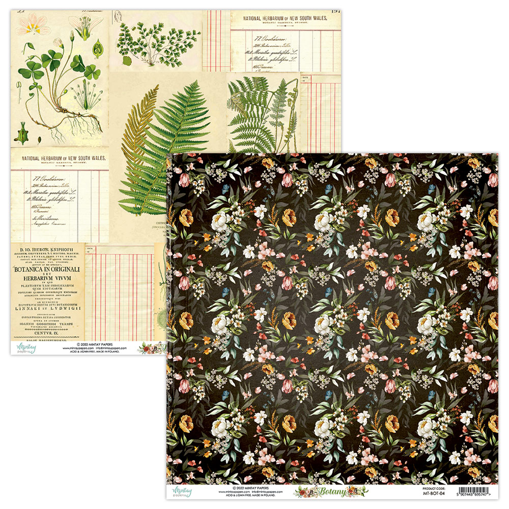 papéis decorativos scrapbooking com tema botânico e padrão floral colorido