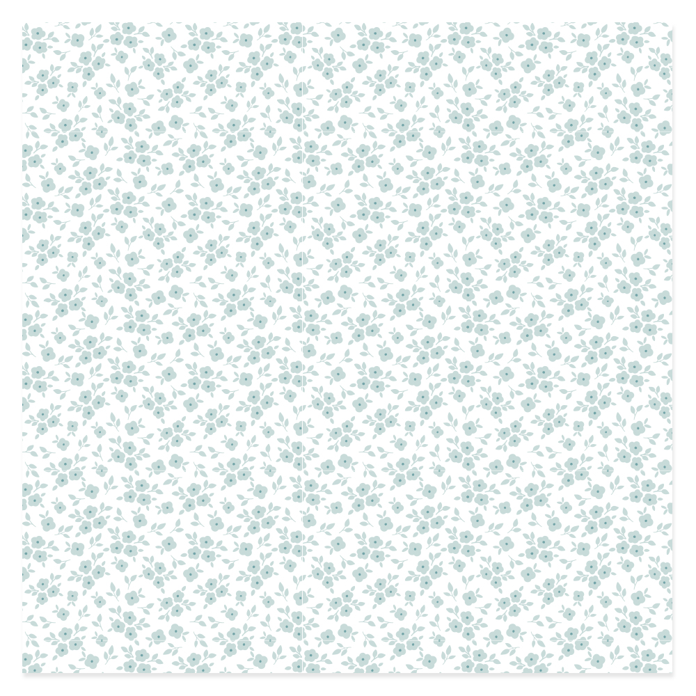 tecido branco com padrão floral azul e verde