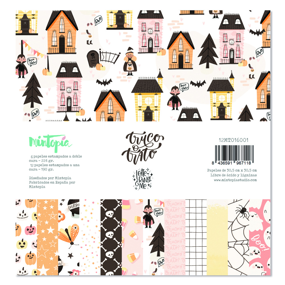 Papel estampado com temas de Halloween em várias cores