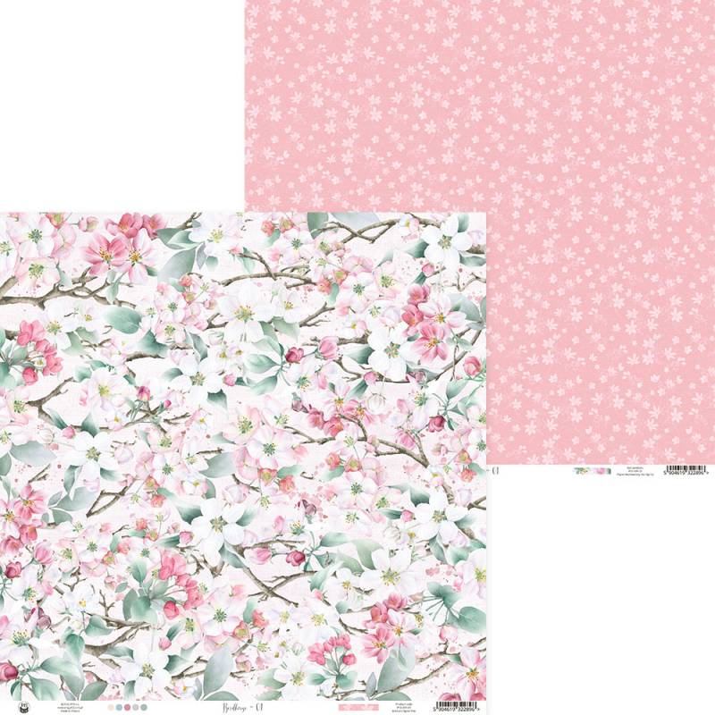 Papel decorativo duplo com design floral vívido e padrão de pequenas flores em fundo rosa