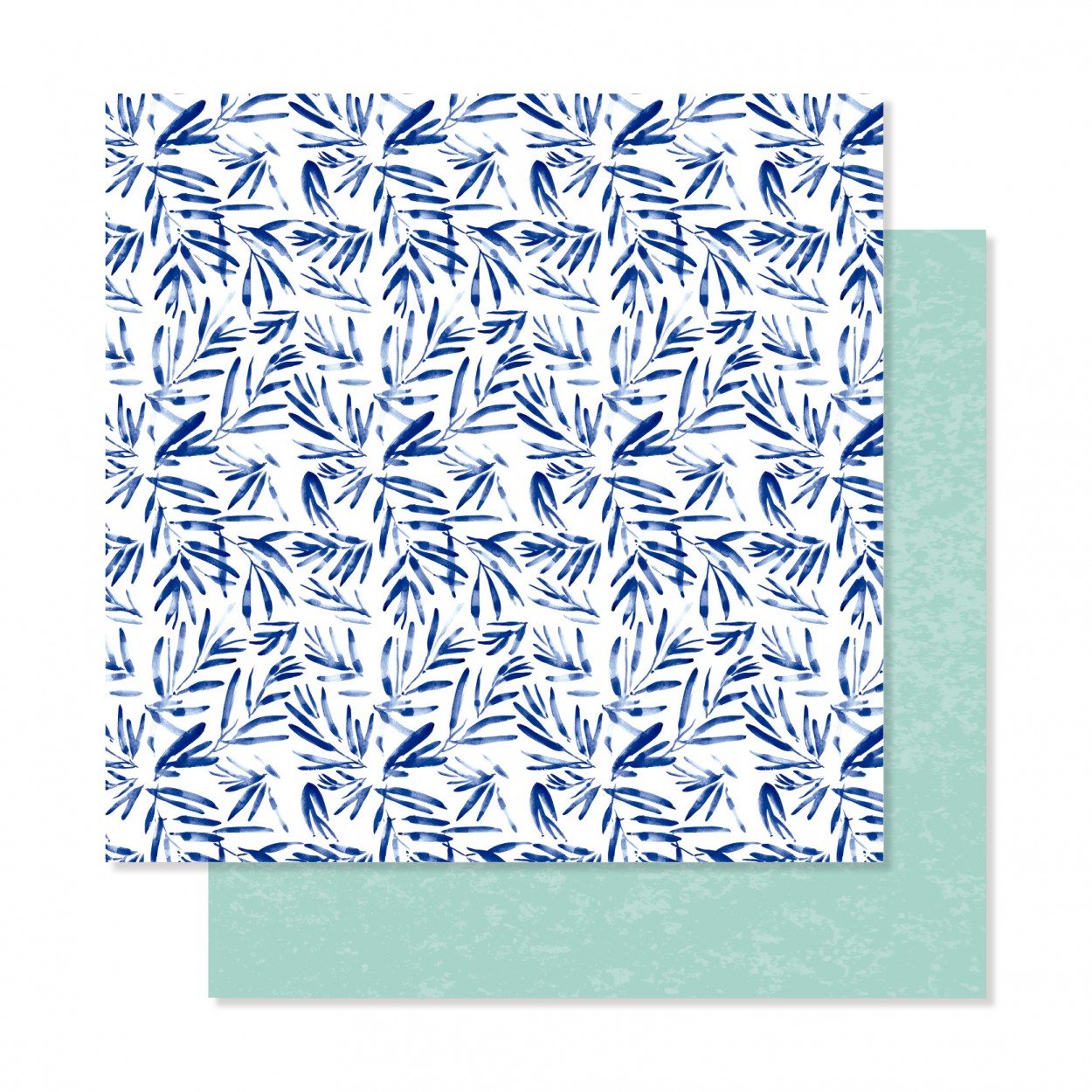 Papel para artesanato padrão folhas azuis e verde água com textura