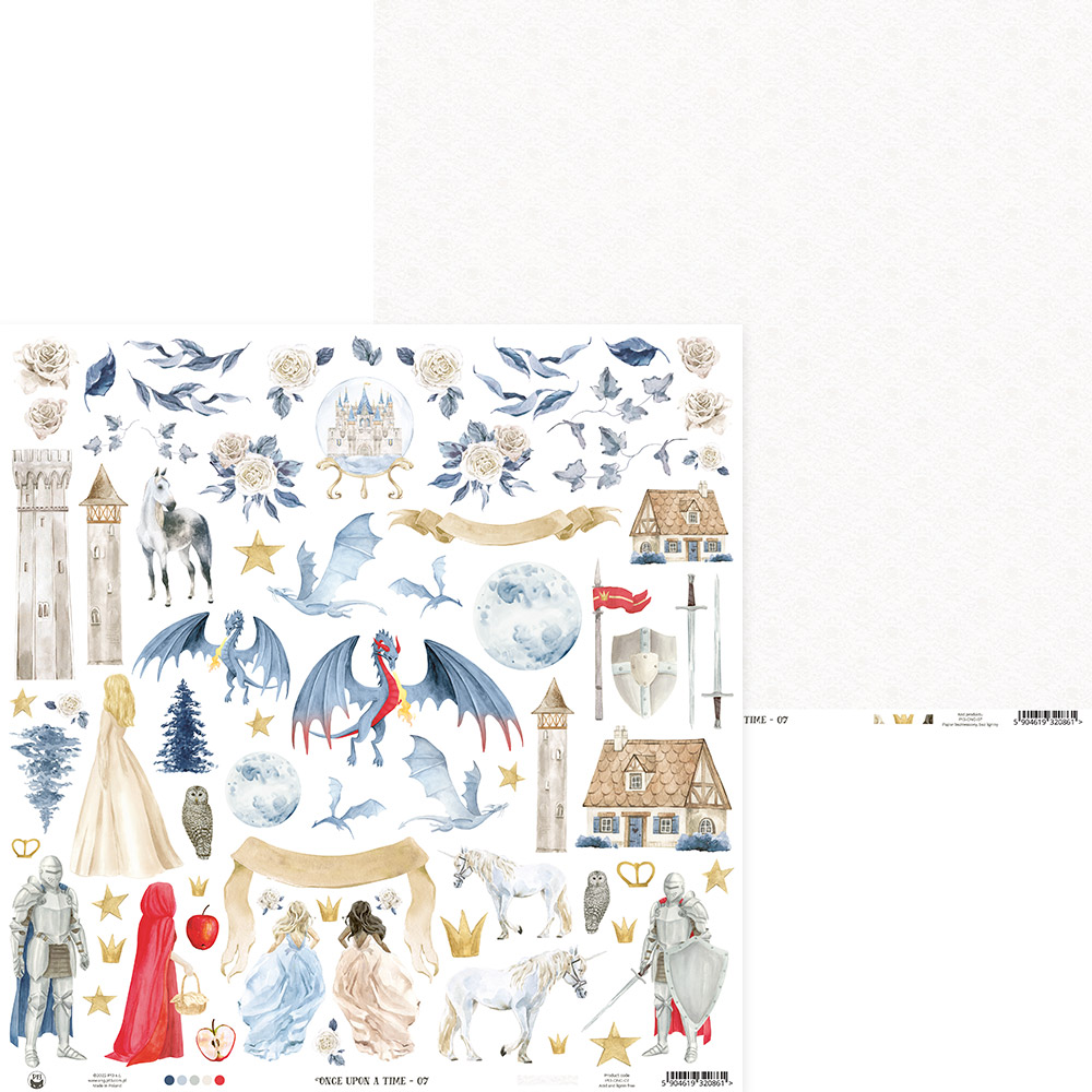 Folha de autocolantes fantasia com dragões, castelos e figuras medievais