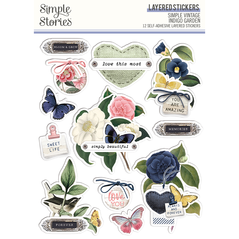 Conjunto de autocolantes florais coloridos e com texto da Simple Stories