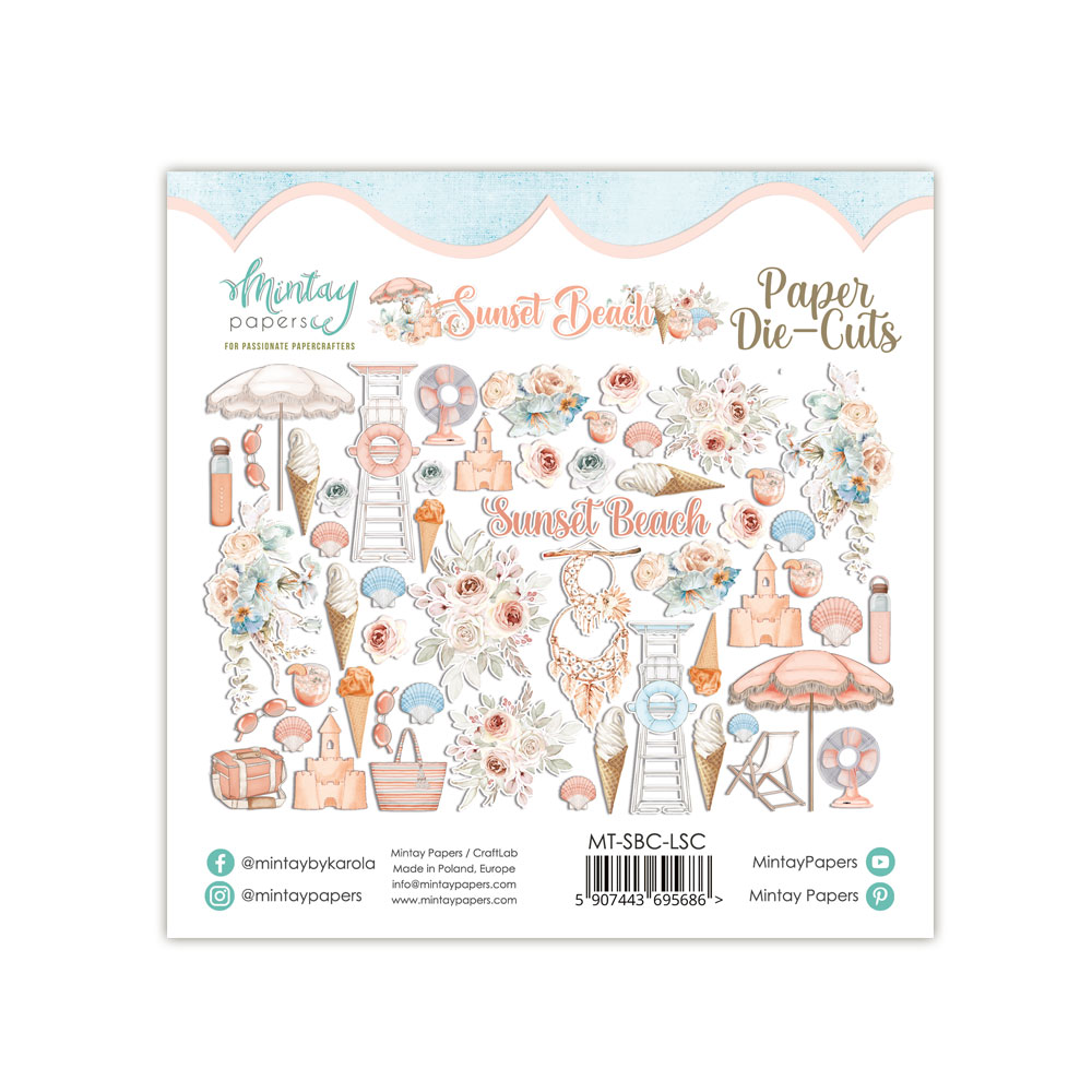 Recortes de papel com tema de praia Sunset Beach em tons pastel