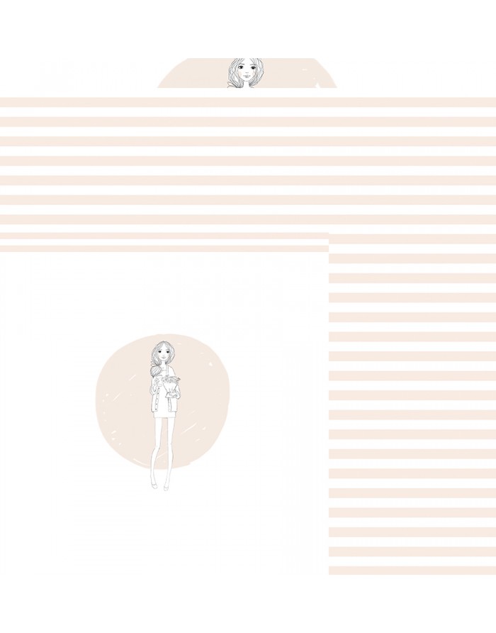 Papel de carta riscas rosa com ilustração de mulher e gato