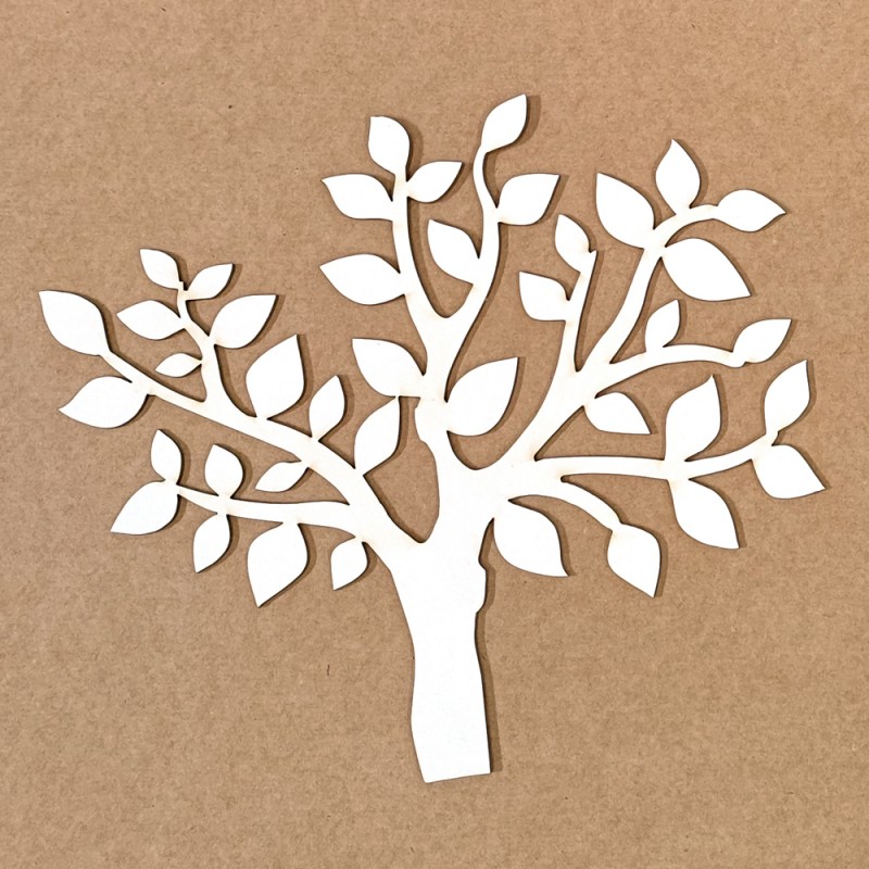 Recorte branco em forma de árvore sobre fundo castanho.