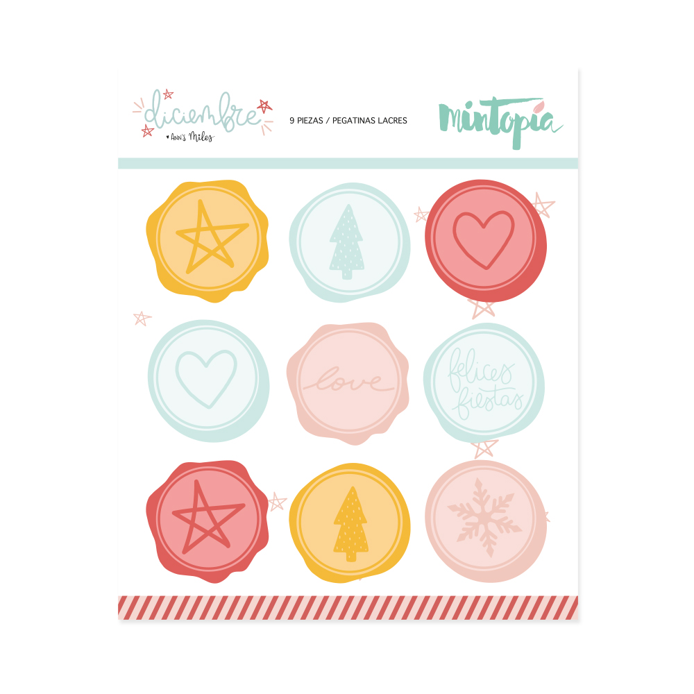 Autocolantes lacres coloridos com desenhos festivos em fundo branco