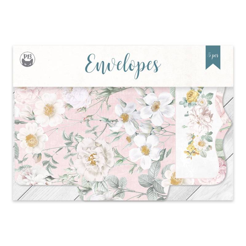 Conjunto de envelopes com padrão floral tons rosa e branco