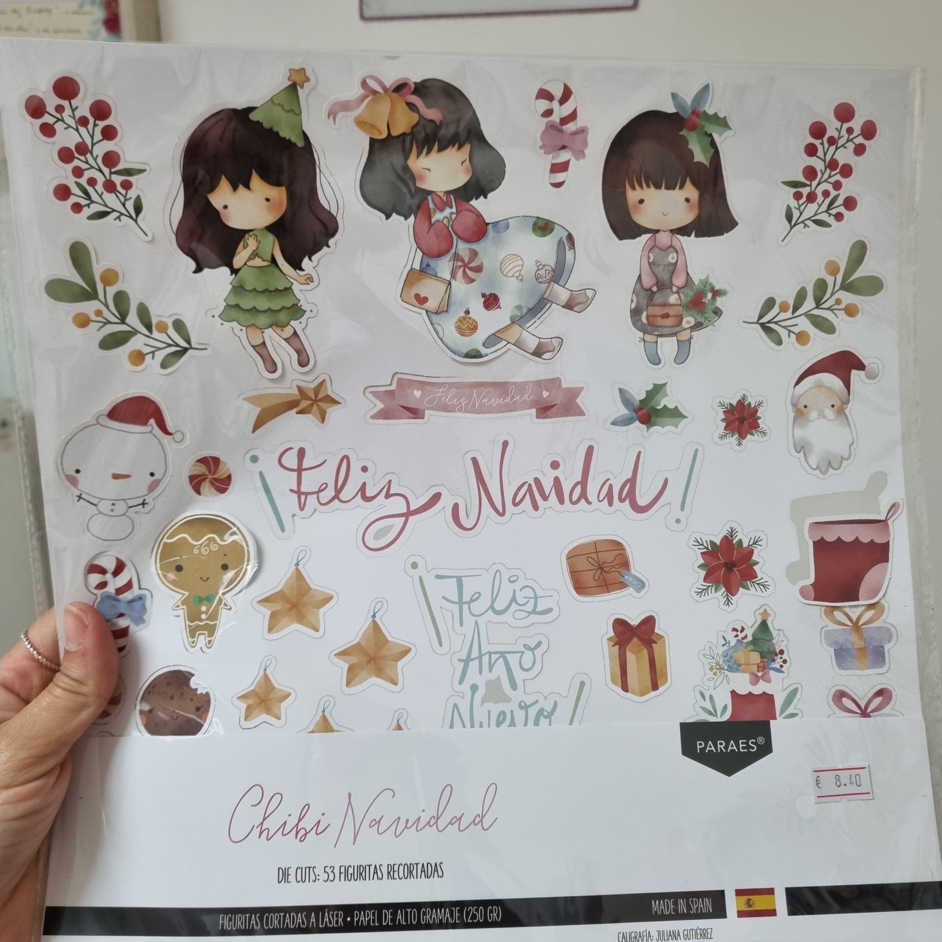 Pacote de autocolantes de papel com figuras natalícias chibi