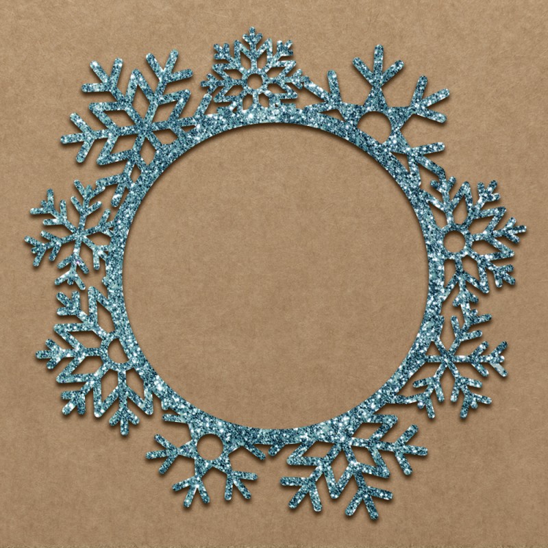 Ornamento circular azul em flocos de neve com glitter