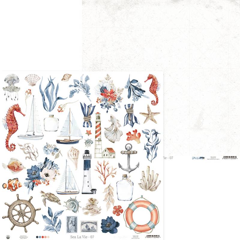 Folha autocolante com diversos motivos marítimos coloridos