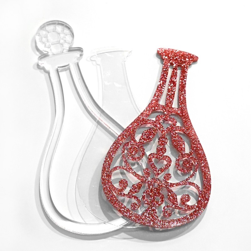 Molde de silicone transparente e ornamento vermelho com brilho em forma de vaso decorativo