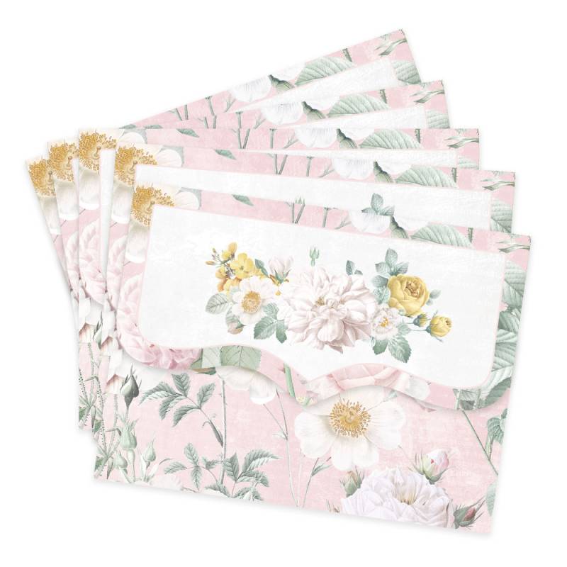 Conjunto de quatro toalhas florais rosa e branco