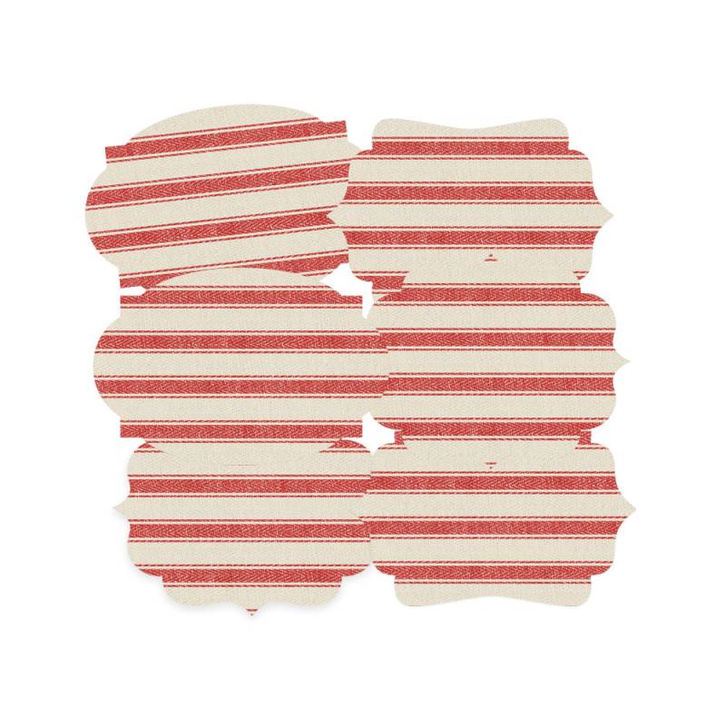 Etiquetas autocolantes com riscas vermelhas e bege