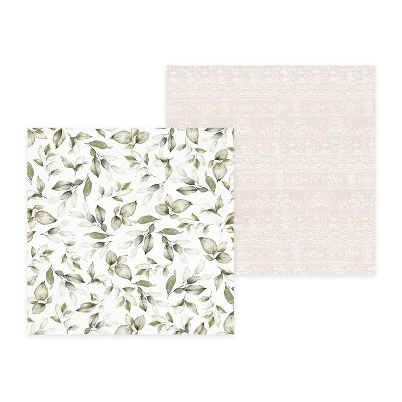 Papéis decorativos com padrões florais e abstratos em tons verdes, castanhos, beges e rosas