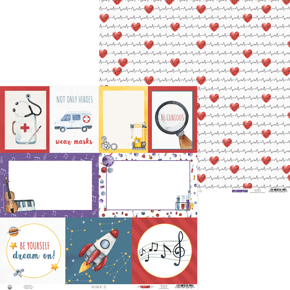 papel de parede e cartões decorativos com corações, mensagens e imagens de saúde e música