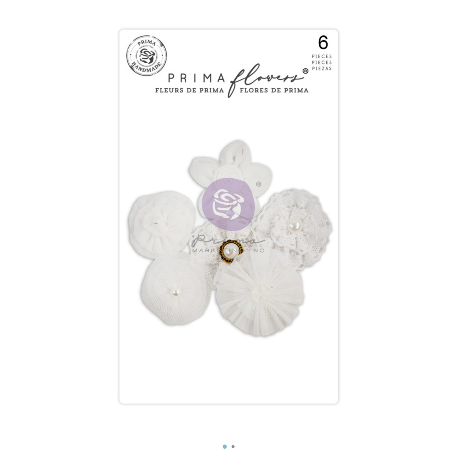 Pacote de 6 flores decorativas brancas em tecido com pérolas e rendas