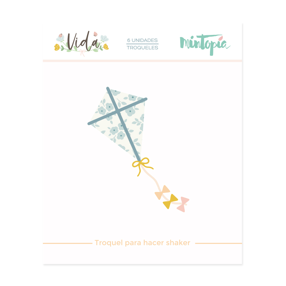 Embale com troqueles para fazer shaker em forma de pipa com padrão floral azul claro