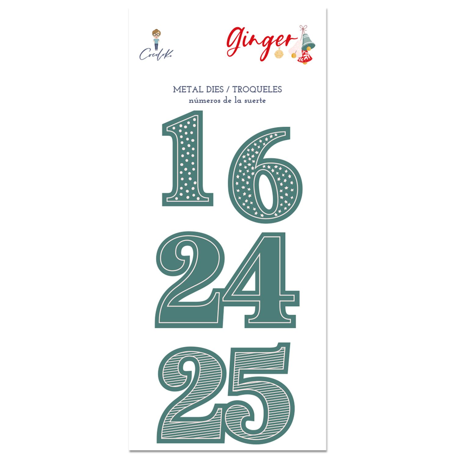 Moldes metálicos para recorte com números 1, 6, 2, 4, 9, e 5 em embalagem branca