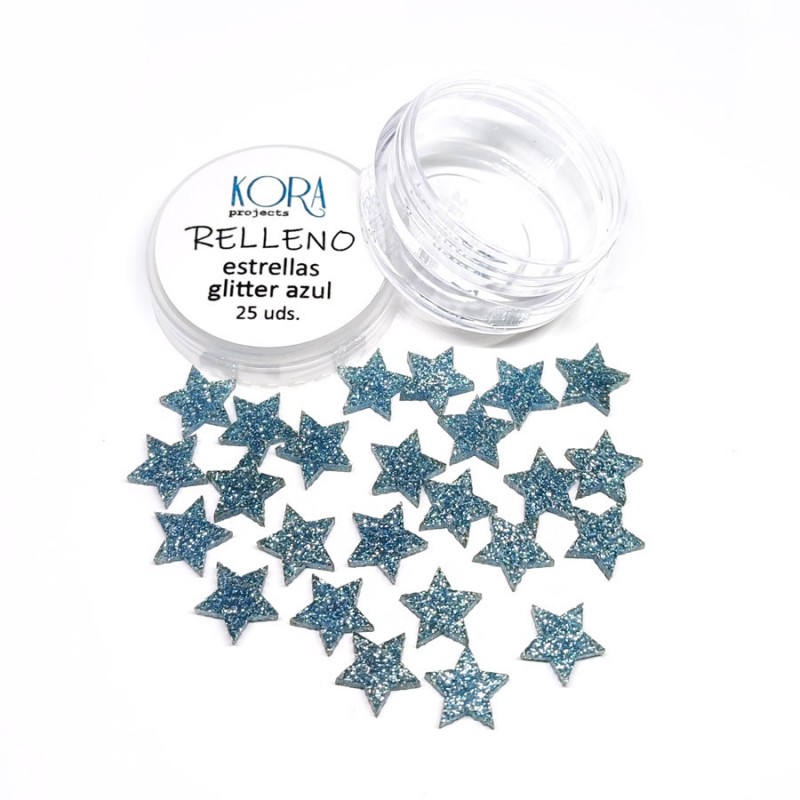 Frasco com estrelas de glitter azul decorativas