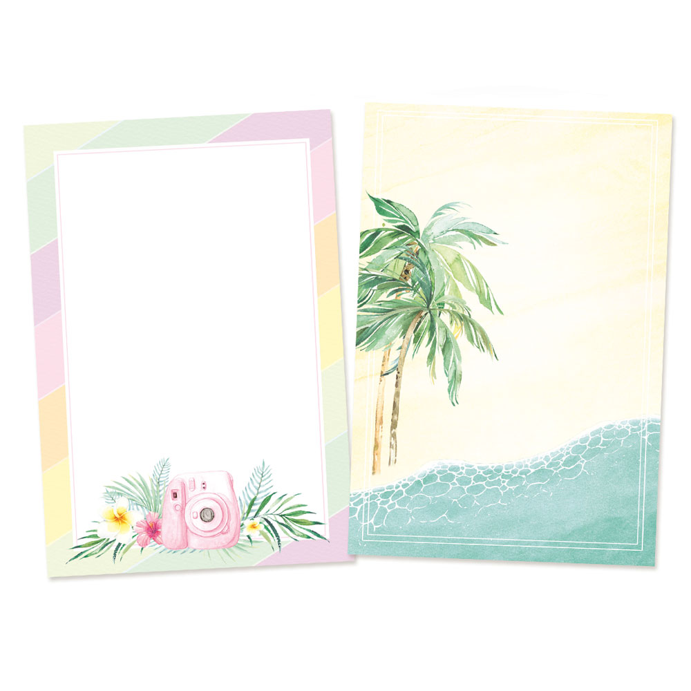 Dois cartões decorativos com temas tropicais e cores pastel