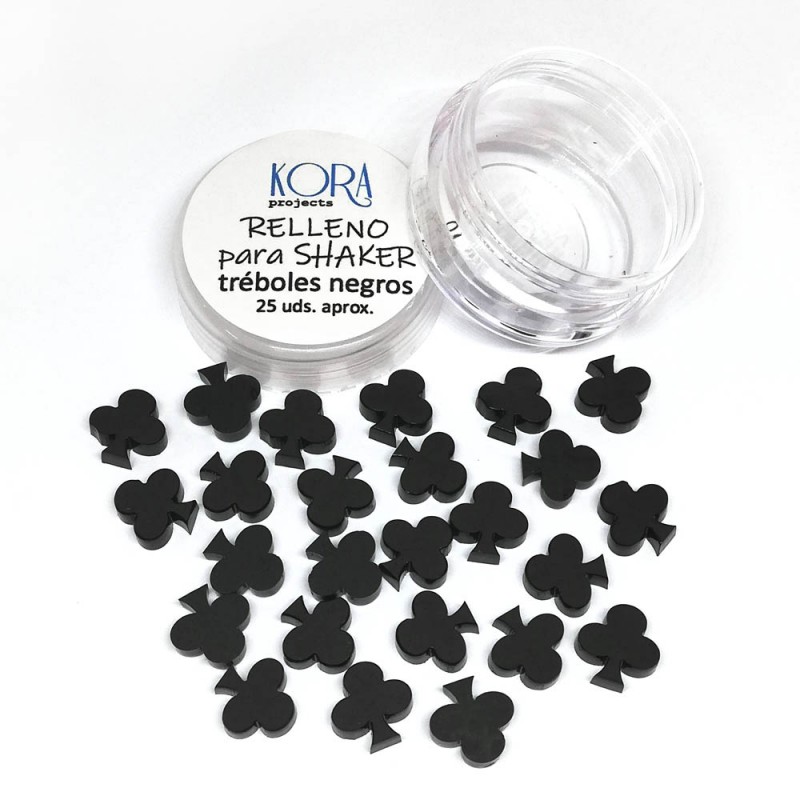 Frascos transparentes com enchimento de tréboles negros para shaker