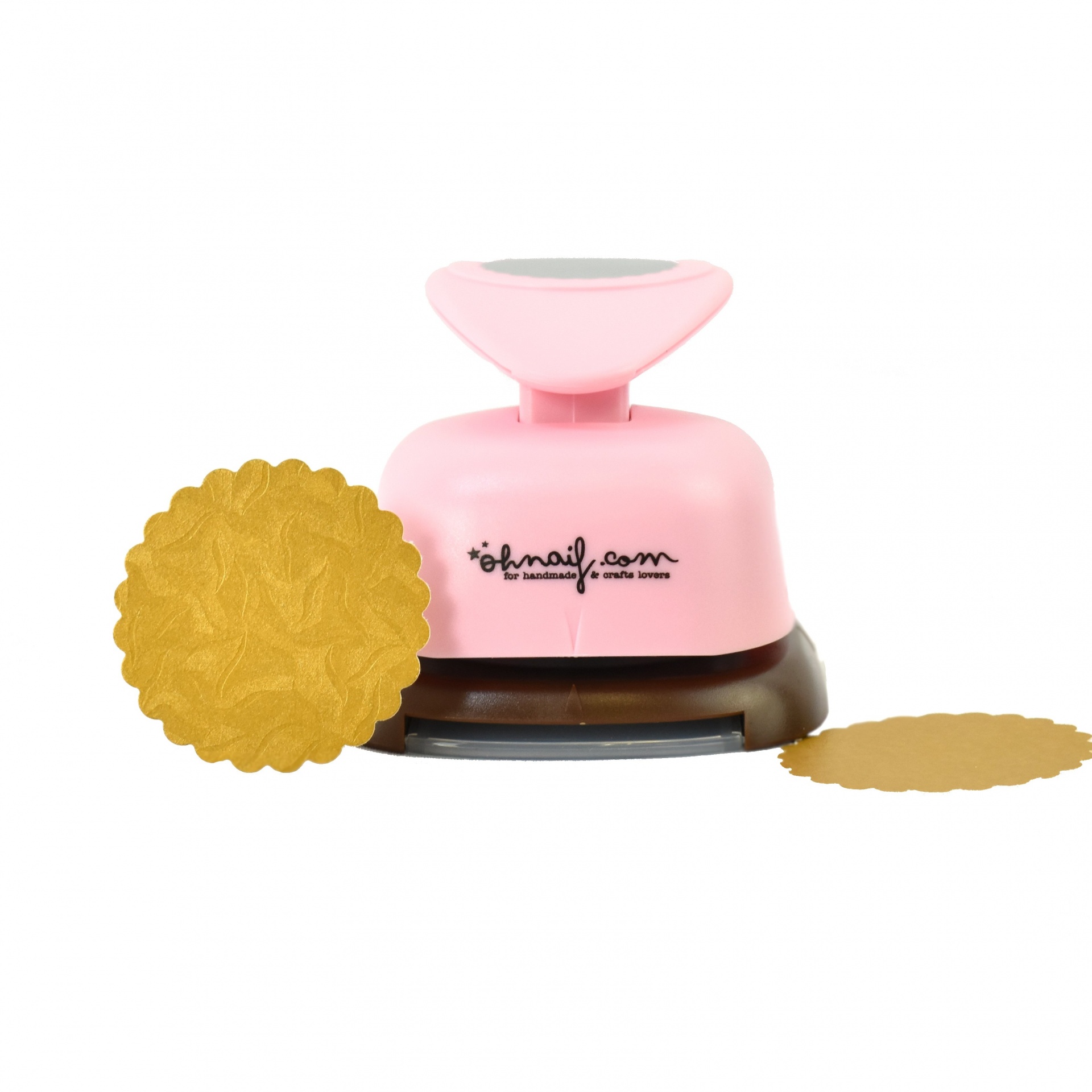 Perfurador de papel cor-de-rosa com padrão recortado redondo amarelo