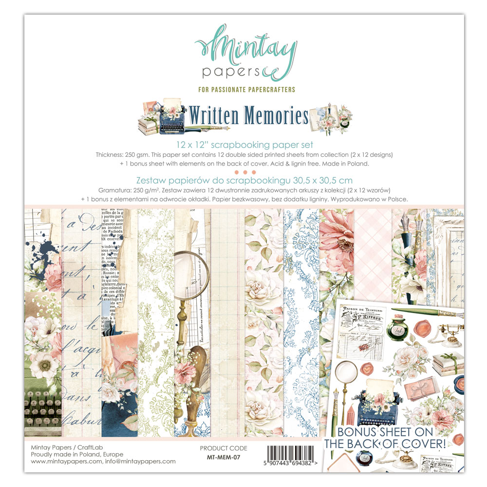 Conjunto de papel para scrapbooking Mintay Papers com designs florais e vintage em tons pastel